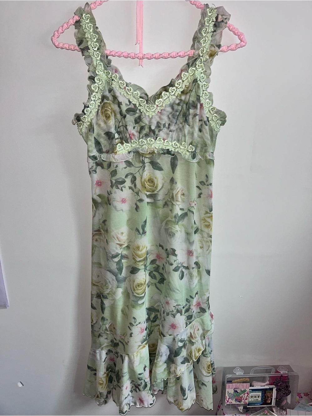 VENUS Floral Lace-Trim Chemise Dress with Beautiful Tiered Ruffle Hemline